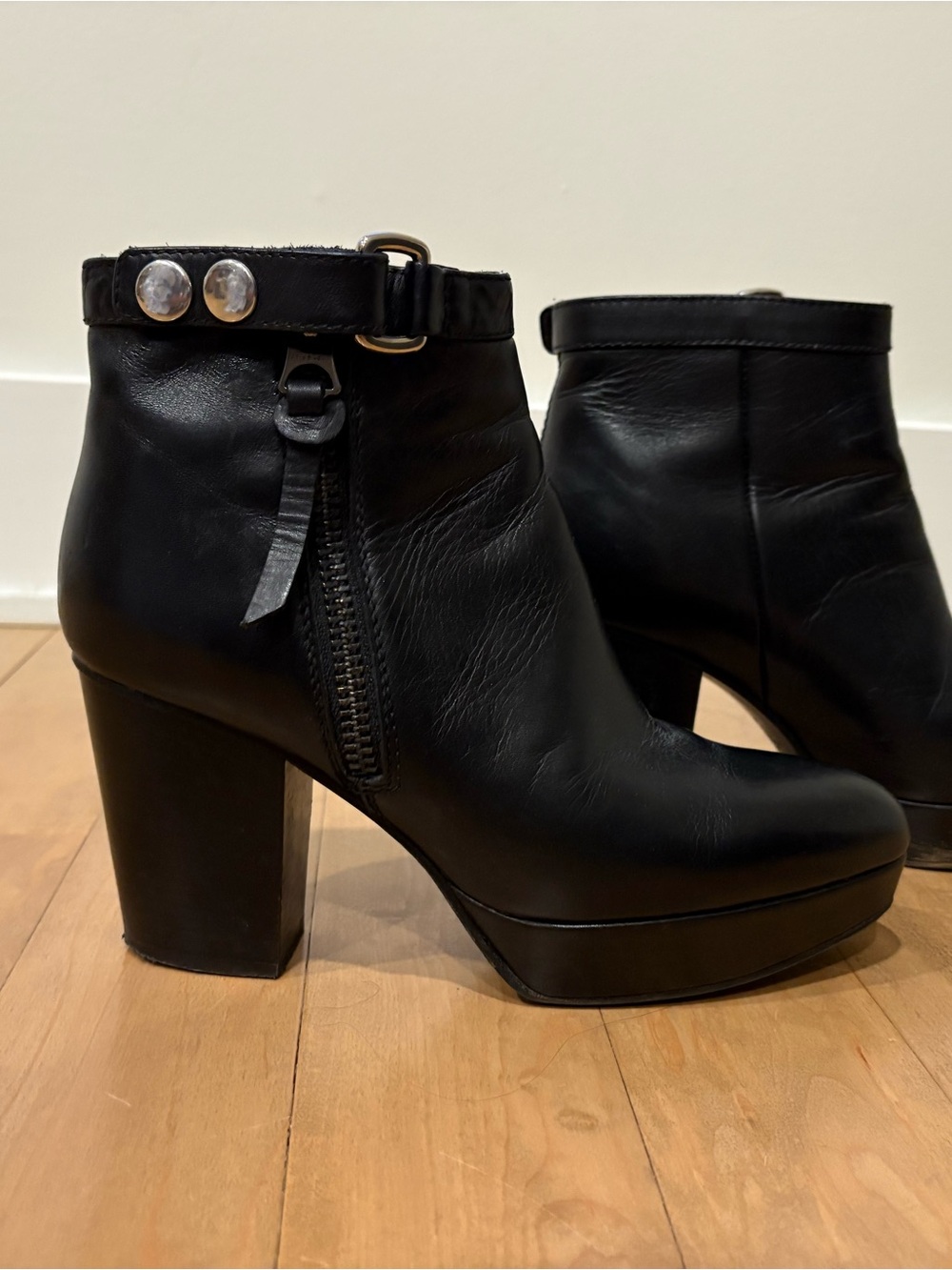 Acne Studios Black Leather Platform Ankle Boots with Buckle Detail